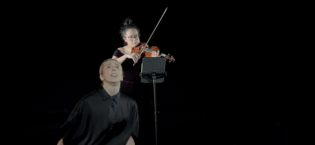 Dance at the Odyssey - L-R Kate Myers, Dr. Xenia Deviatkina-Loh in "The Four Seasons of Hamadan" by Annie Kahane - Screenshot by Jesse Camp.