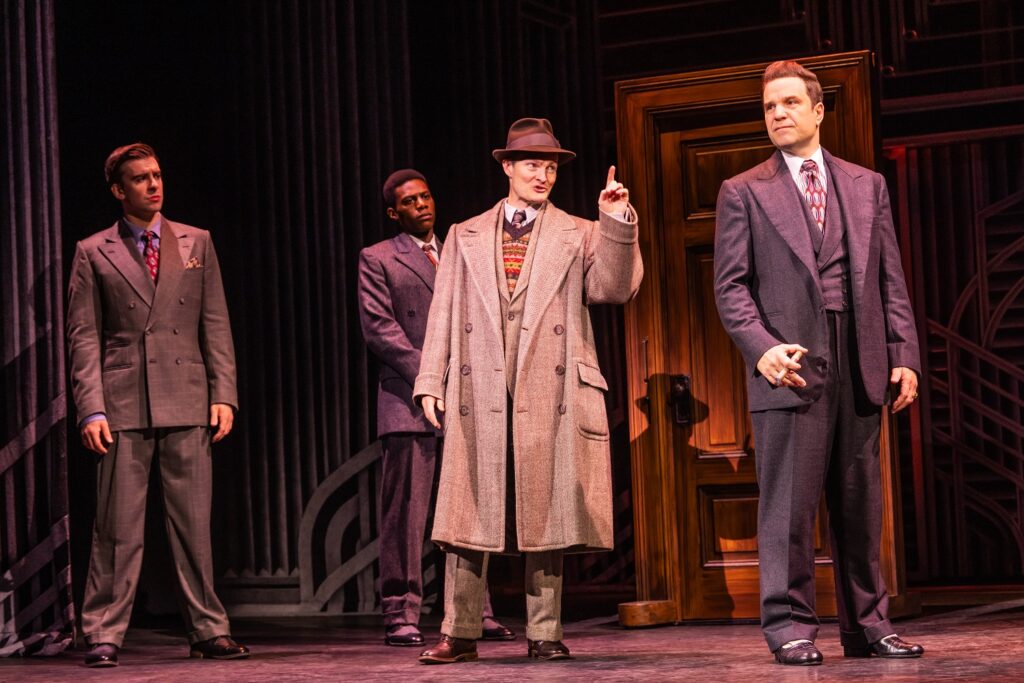 Tommy Sutter (Ensemble), Jay Owens (Ensemble), Jamie LaVerdiere (Mulligan), and Devon Goffman (Spats) in SOME LIKE IT HOT - Photo by Matthew Murphy. 
