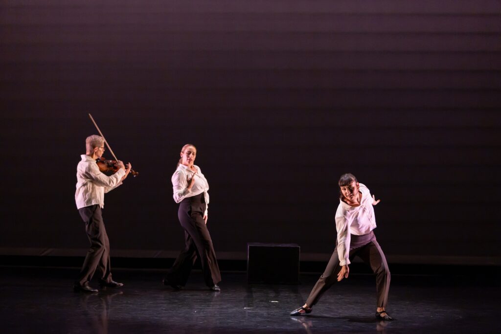 Andy Vaca with Violin, Kerry Bernhardt and Sierra Tanji in Vaca's "Measure to Eight" - Photo by Colin Harabedian Movingmedia.