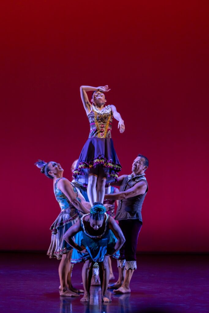 Marin Asano, Madelyn Downs, Brandy Factory, Nicole Howard, Stephanie Maxim, Ismael Murillo, Matthew Reiner, Aurore Stalder, Jennie Sustaita, and Erica Villalpando in "Let Them Eat Cake" by Nannette Brodie - Photo by Colin Harabedian Movingmedia.