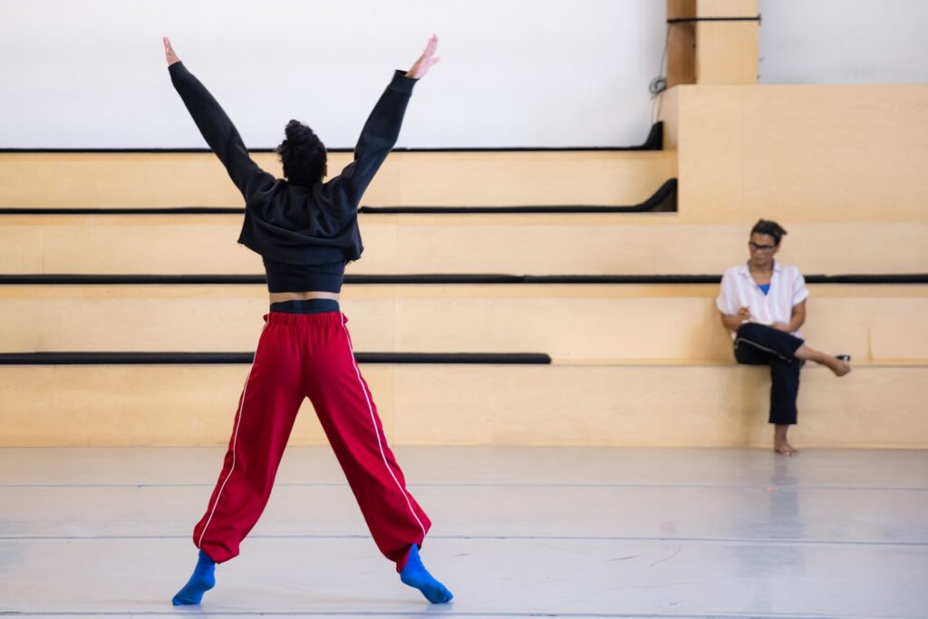 Rosalynde LeBlanc (seated) and dancer in rehearsal - Photo by Skye Varga for L.A. Dance Project Launch: LA 25.