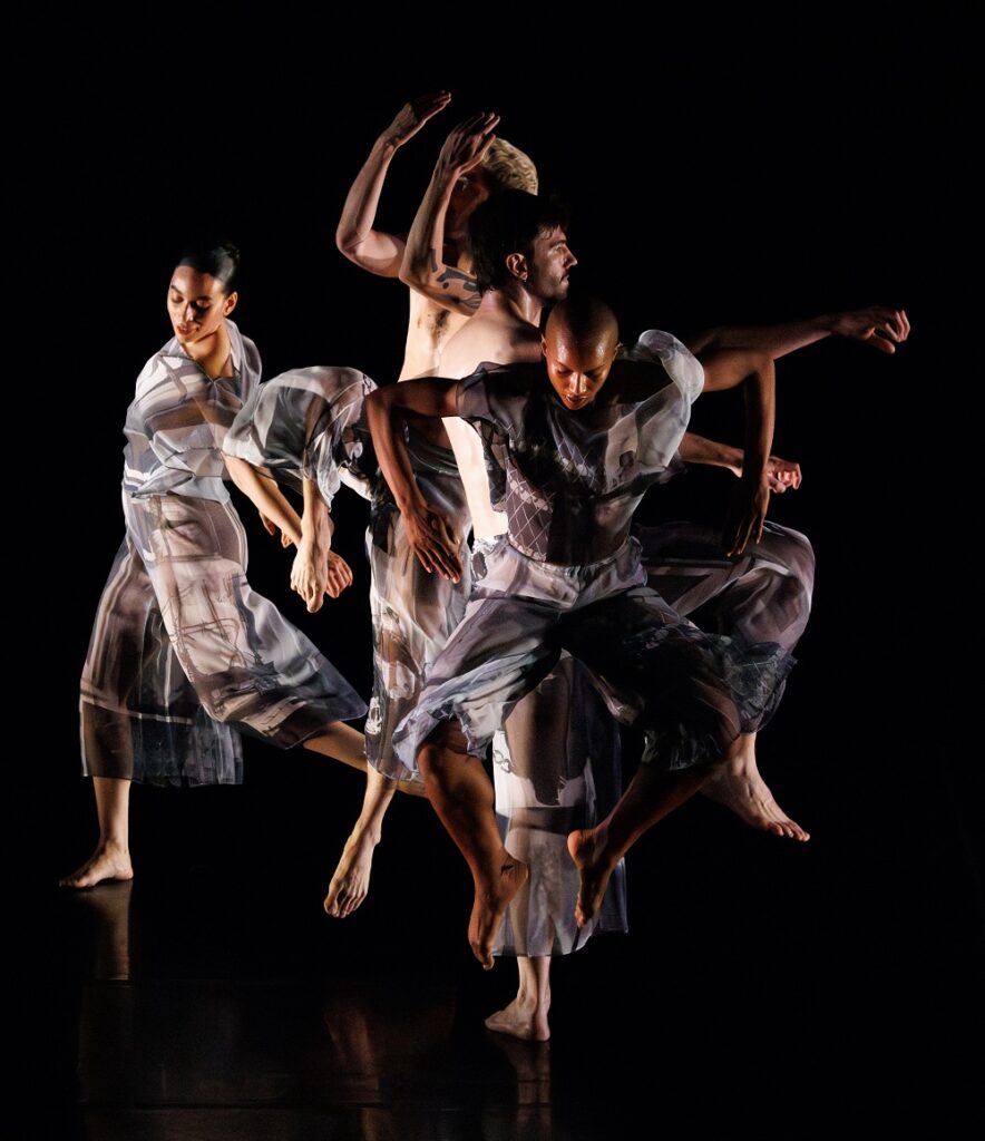 Trisha Brown Dance Company - "Set and Reset" (1983), Choreography: Trisha Brown - Dancers: Jennifer Payán, Patrick Needham, Spencer Weidie, Catherine Kirk - Photo: Ben McKeown, courtesy of the American Dance Festival.