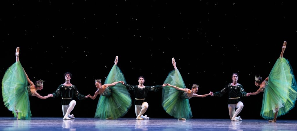 Pacific Northwest Ballet company dancers in "Emeralds" from "Jewels", choreography by George Balanchine © The George Balanchine Trust - Photo by Angela Sterling.
