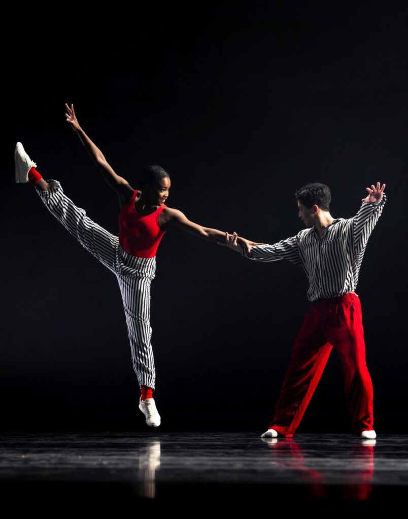 Pacific Northwest Ballet corps de ballet dancer Destiny Wimpye and soloist Kuu Sakuragi in Twyla Tharp’s In the Upper Room - Photo by Angela Sterling.