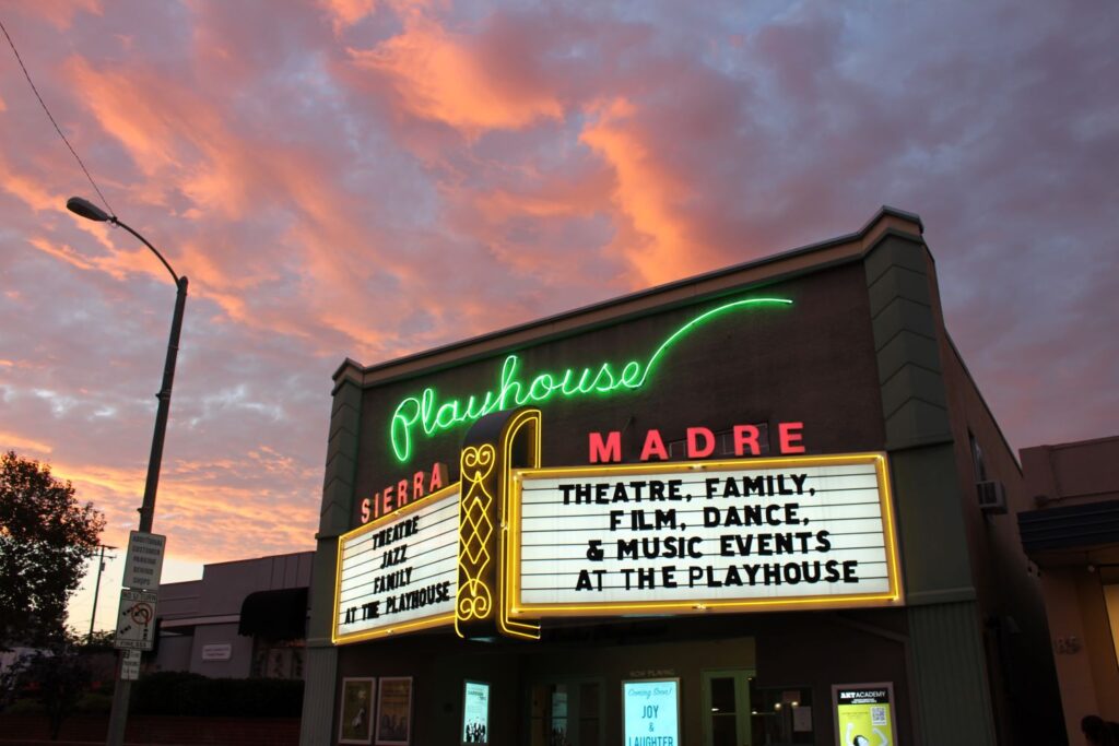 Sierra Madre Playhouse at dusk - Photo courtesy of the Sierra Madre Playhouse.