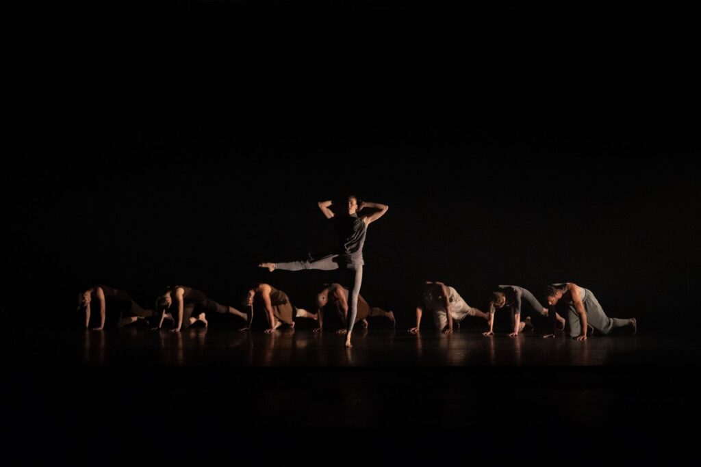 Jacob Jonas The Company - Jill Wilson (center) in COYOTE FOX WOLF DRAGONFLY BUTTERFLY BEE EAGLE RAVEN HAWK, choreography by Jacob Jonas - Photo by Josh Rose.