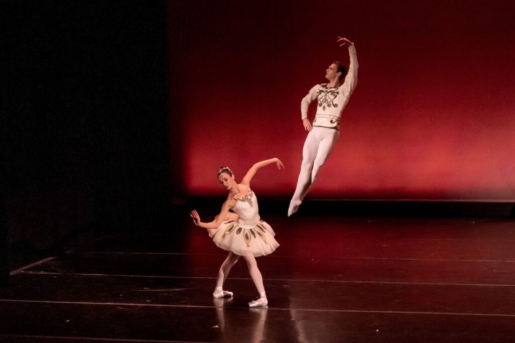 Miami City Ballet's Cameron Catazaro and Macarena Gimenez performing George Balanchine's "Diamonds Pas de Deux" - Photo by Cheryl Mann.