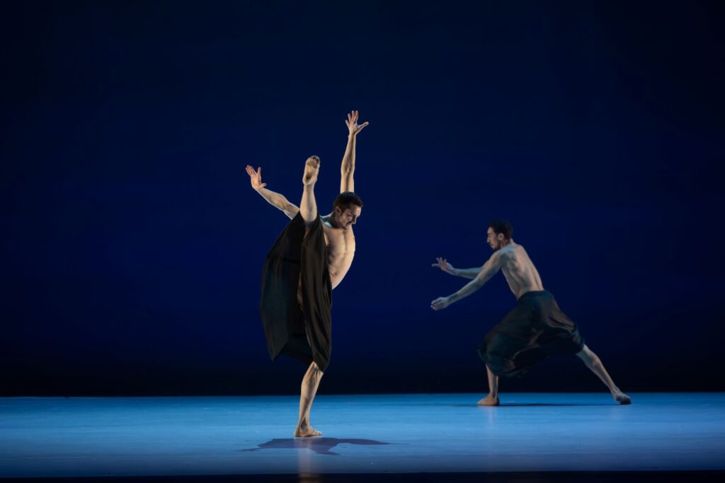 Alonzo King LINES Ballet - (L-R) Theo Duff-Grant and Shuaib Elhassan in Alonzo King's "Ode to Alice Coltrane" performed at The Soraya on Feb. 21, 2026 - Luis Luque, Luque Photography.