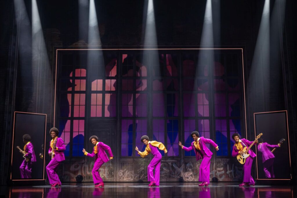 MJ the Musical - The Jackson 5 from the First National Tour of MJ featuring center Brandon Lee Harris as Michael - Photo by Matthew Murphy.