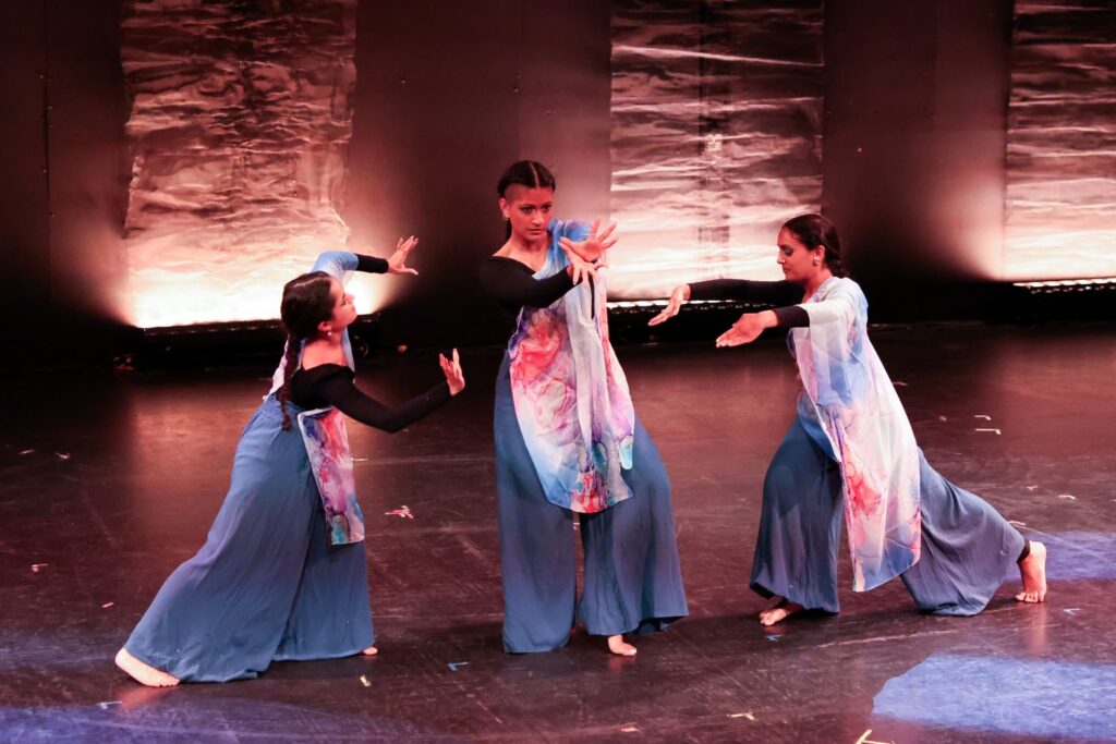 Awe and Wonder 2026 - Nandini Kannan, Naomi Namboodiripad, and Purnima Suresh in "Bioaccumulation: From Source to System" Choreography by Nandini Kannan - Photo by Sarah Catania.