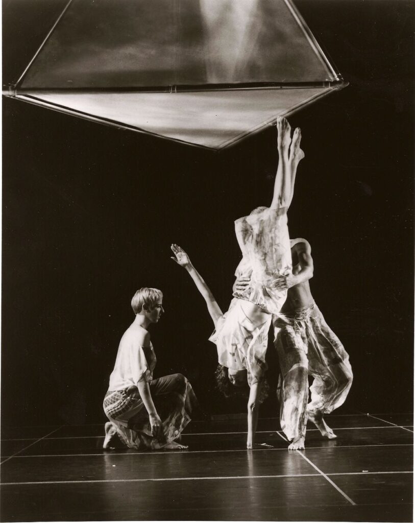 Trisha Brown Dance Company in “Set and Reset” (1983)Choreography: Trisha Brown Performers: Trisha Oesterling, Trisha Brown, Wil Swanson - Photographer: Mark Hanauer.