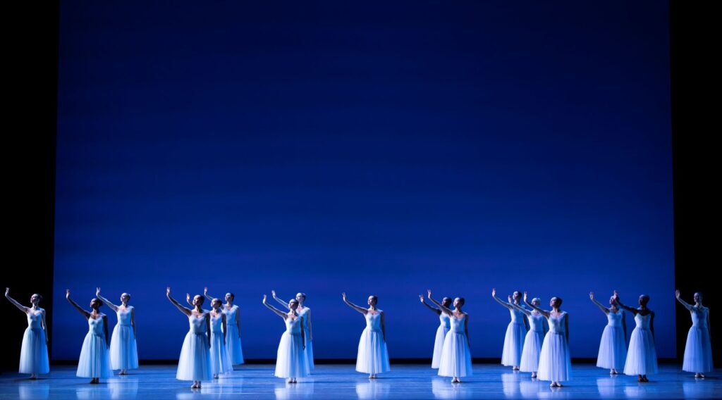 Pacific Northwest Ballet company dancers in Serenade, choreographed by George Balanchine © The George Balanchine Trust. PNB presents Serenade - Photo by Angela Sterling.